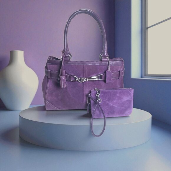 Coach Handbags - Vintage COACH Y2K Purple Suede Satchel with Wristlet